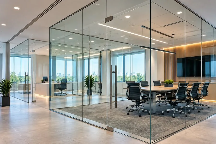 Frameless Office Glass Partitions (Modern Workplace Design, Architectural Glass) — commercial glazing installation