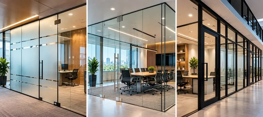 Privacy Glass, Boardroom Enclosures & Black-Framed Partitions (Commercial Architectural Glass, Custom Workplace Solutions) — commercial glazing installation