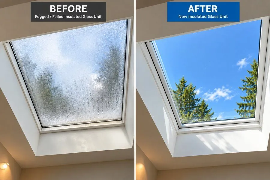Skylight Replacement (Insulated Sealed Units, Residential & Commercial) — before and after